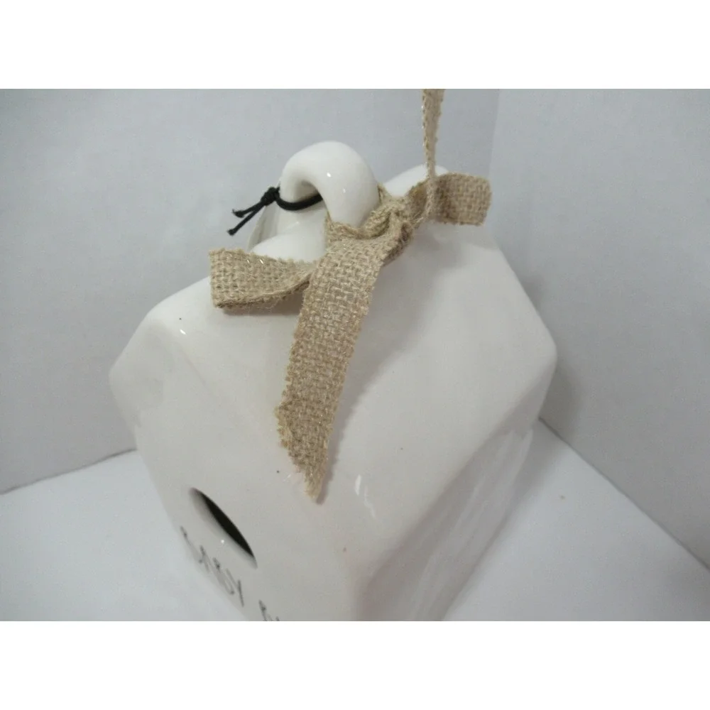 Rae Dunn Baby Bird Birdhouse burlap bow square house shape New